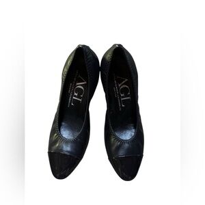 AGL Cap Toe Pumps Black Size 38 US 7.5 Made in Italy Classic Chic Office Siren